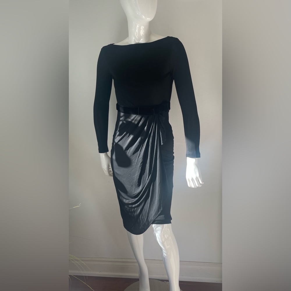 Vintage Valentino Roma Black Draped Dress with Velvet Belt Rare Retro Italian - Picture 5 of 12